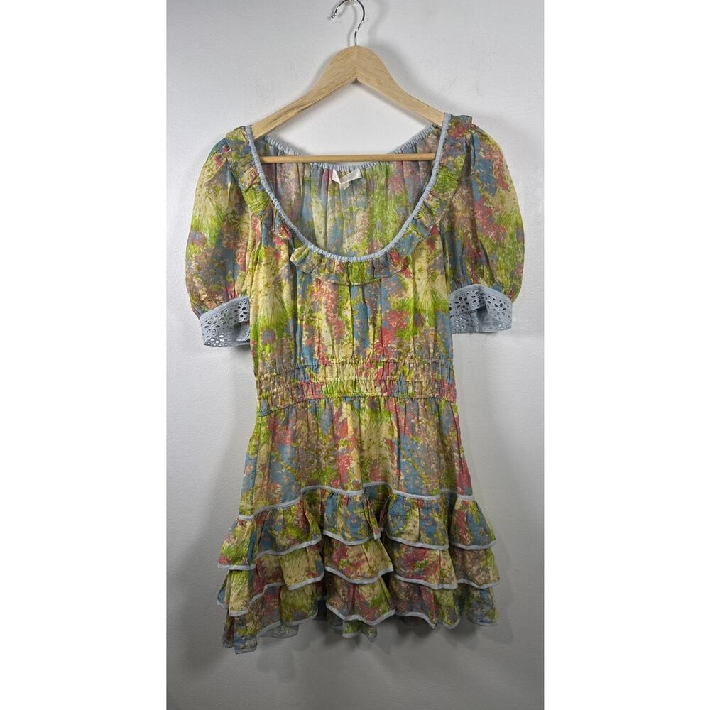 LoveShackFancy Safiya Cotton & Silk Blend Floral Tiered Prariecore Mini Dress - Picture 2 of 8